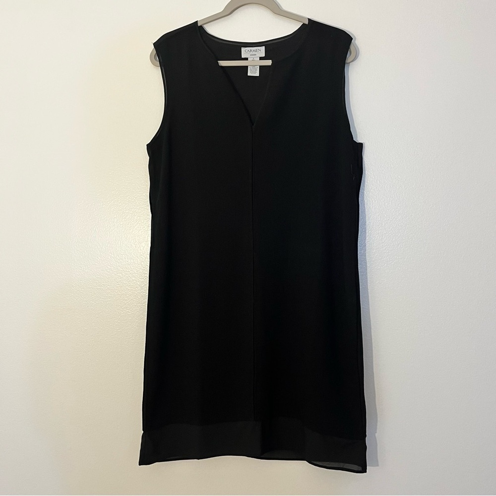 Carmen Marc Valvo | Black sheer detailing textured shift dress Women’s size L